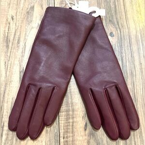 SASSO + SMYTH Rich Burgundy Leather Cashmere Lined Touch Screen Gloves S